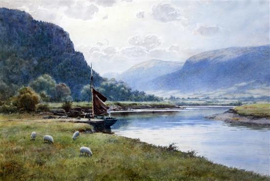 Warren Williams (1863-1918) Schooner on an estuary, 13.5 x 20.5in.